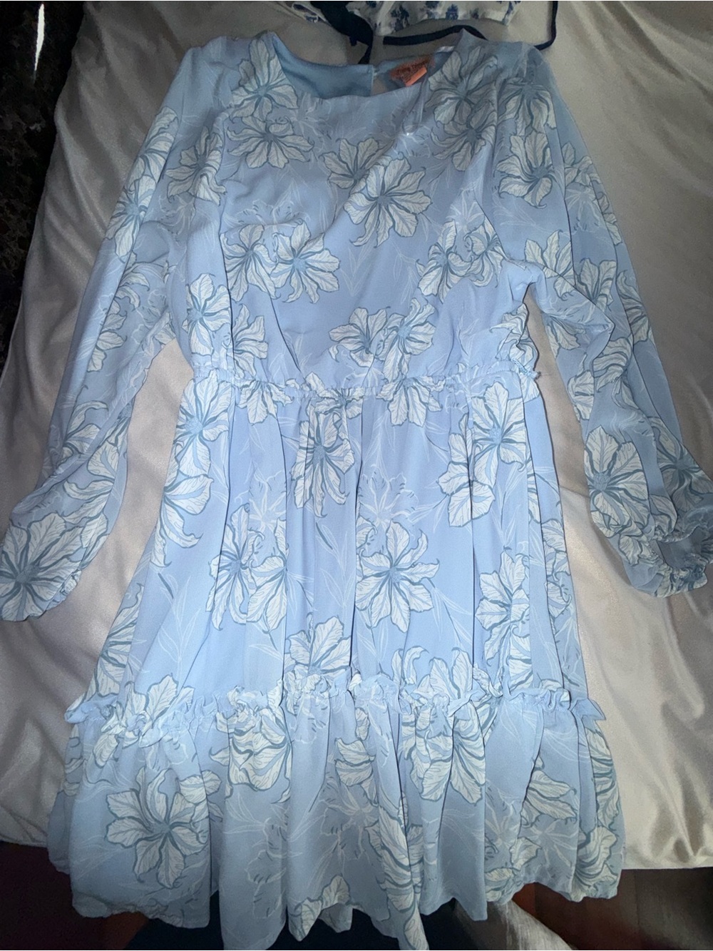 Light Blue Floral Chiffon Dress